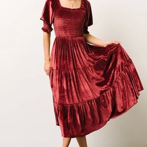 Baltic Born Vivaldi Smocked Velvet Midi Dress in Marsala Sz L